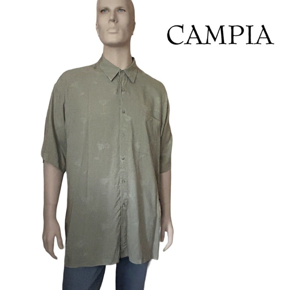 CAMPIA Tiki Shirt Top Y2K Embossed Print Martini Glasses 100% Rayon Unique Rare - Picture 1 of 12